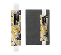 LHCVSFGW Elastic Pen Holder for Notebook Bookmark PU Leather Pencil Holder with Adjustable Band Pen Sleeve Pouch Yellow gray flower Pencil Case Pencil Pouch for Planners Binders Books