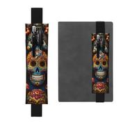 LHCVSFGW Elastic Pen Holder for Notebook Bookmark PU Leather Pencil Holder with Adjustable Band Pen Sleeve Pouch Colorful Sugar Skulls Pencil Case Pencil Pouch for Planners Binders Books