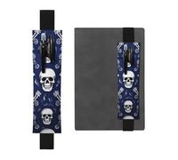 LHCVSFGW Elastic Pen Holder for Notebook Bookmark PU Leather Pencil Holder with Adjustable Band Pen Sleeve Pouch Blue skull and bones Pencil Case Pencil Pouch for Planners Binders Books