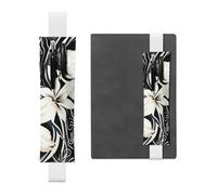 LHCVSFGW Elastic Pen Holder for Notebook Bookmark PU Leather Pencil Holder with Adjustable Band Pen Sleeve Pouch Black and white hawaiian flowers Pencil Case Pencil Pouch for Planners Binders Books