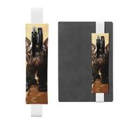 LHCVSFGW Elastic Pen Holder for Notebook Bookmark PU Leather Pencil Holder with Adjustable Band Pen Sleeve Pouch Cute French Bulldog Graphics Pencil Case Pencil Pouch for Planners Binders Books