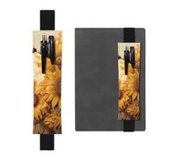 LHCVSFGW Elastic Pen Holder for Notebook Bookmark PU Leather Pencil Holder with Adjustable Band Pen Sleeve Pouch Bees and Sunflowers Pencil Case Pencil Pouch for Planners Binders Books