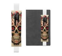 LHCVSFGW Elastic Pen Holder for Notebook Bookmark PU Leather Pencil Holder with Adjustable Band Pen Sleeve Pouch Red rose sugar skull Pencil Case Pencil Pouch for Planners Binders Books