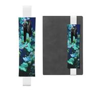 LHCVSFGW Elastic Pen Holder for Notebook Bookmark PU Leather Pencil Holder with Adjustable Band Pen Sleeve Pouch Green butterfly and blue flowers Pencil Case Pencil Pouch for Planners Binders Books