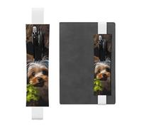LHCVSFGW Elastic Pen Holder for Notebook Bookmark PU Leather Pencil Holder with Adjustable Band Pen Sleeve Pouch A little Yorkshire terrier Pencil Case Pencil Pouch for Planners Binders Books