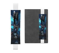 LHCVSFGW Elastic Pen Holder for Notebook Bookmark PU Leather Pencil Holder with Adjustable Band Pen Sleeve Pouch Blue Butterfly and Moon Pencil Case Pencil Pouch for Planners Binders Books