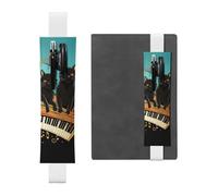 LHCVSFGW Elastic Pen Holder for Notebook Bookmark PU Leather Pencil Holder with Adjustable Band Pen Sleeve Pouch Cats lying on the piano keyboard Pencil Case Pencil Pouch for Planners Binders Books
