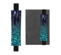 LHCVSFGW Elastic Pen Holder for Notebook Bookmark PU Leather Pencil Holder with Adjustable Band Pen Sleeve Pouch Teal Glitter Pencil Case Pencil Pouch for Planners Binders Books
