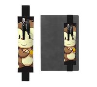 LHCVSFGW Elastic Pen Holder for Notebook Bookmark PU Leather Pencil Holder with Adjustable Band Pen Sleeve Pouch Cartoon monkey holding fruit Pencil Case Pencil Pouch for Planners Binders Books