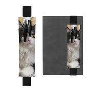 LHCVSFGW Elastic Pen Holder for Notebook Bookmark PU Leather Pencil Holder with Adjustable Band Pen Sleeve Pouch White and black kitten sitting Pencil Case Pencil Pouch for Planners Binders Books