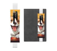 LHCVSFGW Elastic Pen Holder for Notebook Bookmark PU Leather Pencil Holder with Adjustable Band Pen Sleeve Pouch Cute corgi dog Pencil Case Pencil Pouch for Planners Binders Books