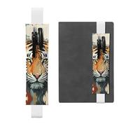 LHCVSFGW Elastic Pen Holder for Notebook Bookmark PU Leather Pencil Holder with Adjustable Band Pen Sleeve Pouch Year of the Tiger Face Pencil Case Pencil Pouch for Planners Binders Books