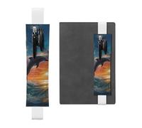 LHCVSFGW Elastic Pen Holder for Notebook Bookmark PU Leather Pencil Holder with Adjustable Band Pen Sleeve Pouch Dolphins and Palm Trees Pencil Case Pencil Pouch for Planners Binders Books