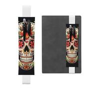 LHCVSFGW Elastic Pen Holder for Notebook Bookmark PU Leather Pencil Holder with Adjustable Band Pen Sleeve Pouch Colorful Sugar Skull Pencil Case Pencil Pouch for Planners Binders Books