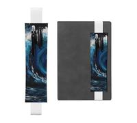 LHCVSFGW Elastic Pen Holder for Notebook Bookmark PU Leather Pencil Holder with Adjustable Band Pen Sleeve Pouch Blue Wave Painting Pencil Case Pencil Pouch for Planners Binders Books