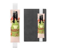 LHCVSFGW Elastic Pen Holder for Notebook Bookmark PU Leather Pencil Holder with Adjustable Band Pen Sleeve Pouch Cute frogs and mushrooms Pencil Case Pencil Pouch for Planners Binders Books