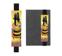 LHCVSFGW Elastic Pen Holder for Notebook Bookmark PU Leather Pencil Holder with Adjustable Band Pen Sleeve Pouch Bee on the square Pencil Case Pencil Pouch for Planners Binders Books