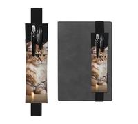 LHCVSFGW Elastic Pen Holder for Notebook Bookmark PU Leather Pencil Holder with Adjustable Band Pen Sleeve Pouch A cat and Christmas Lights Pencil Case Pencil Pouch for Planners Binders Books
