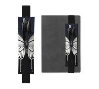 LHCVSFGW Elastic Pen Holder for Notebook Bookmark PU Leather Pencil Holder with Adjustable Band Pen Sleeve Pouch A black and white butterfly Pencil Case Pencil Pouch for Planners Binders Books