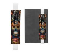 LHCVSFGW Elastic Pen Holder for Notebook Bookmark PU Leather Pencil Holder with Adjustable Band Pen Sleeve Pouch Colorful Sugar Skulls Pencil Case Pencil Pouch for Planners Binders Books