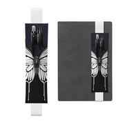 LHCVSFGW Elastic Pen Holder for Notebook Bookmark PU Leather Pencil Holder with Adjustable Band Pen Sleeve Pouch A black and white butterfly Pencil Case Pencil Pouch for Planners Binders Books