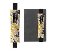 LHCVSFGW Elastic Pen Holder for Notebook Bookmark PU Leather Pencil Holder with Adjustable Band Pen Sleeve Pouch Yellow gray flower Pencil Case Pencil Pouch for Planners Binders Books