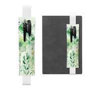 LHCVSFGW Elastic Pen Holder for Notebook Bookmark PU Leather Pencil Holder with Adjustable Band Pen Sleeve Pouch Watercolor Green Flowers Pencil Case Pencil Pouch for Planners Binders Books