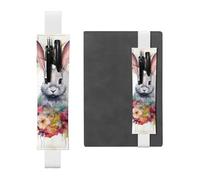 LHCVSFGW Elastic Pen Holder for Notebook Bookmark PU Leather Pencil Holder with Adjustable Band Pen Sleeve Pouch Watercolor rabbit and flowers Pencil Case Pencil Pouch for Planners Binders Books
