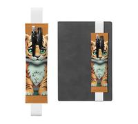 LHCVSFGW Elastic Pen Holder for Notebook Bookmark PU Leather Pencil Holder with Adjustable Band Pen Sleeve Pouch Year of the Tiger Funny Tiger Pencil Case Pencil Pouch for Planners Binders Books