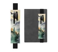 LHCVSFGW Elastic Pen Holder for Notebook Bookmark PU Leather Pencil Holder with Adjustable Band Pen Sleeve Pouch Mountain birds watercolor Pencil Case Pencil Pouch for Planners Binders Books