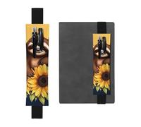 LHCVSFGW Elastic Pen Holder for Notebook Bookmark PU Leather Pencil Holder with Adjustable Band Pen Sleeve Pouch Cartoon sloth sitting on sunflower Pencil Case Pencil Pouch for Planners Binders Books