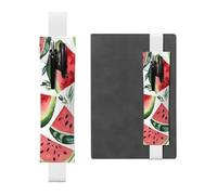 LHCVSFGW Elastic Pen Holder for Notebook Bookmark PU Leather Pencil Holder with Adjustable Band Pen Sleeve Pouch Watercolor watermelon pattern Pencil Case Pencil Pouch for Planners Binders Books