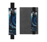 LHCVSFGW Elastic Pen Holder for Notebook Bookmark PU Leather Pencil Holder with Adjustable Band Pen Sleeve Pouch Blue Wave Painting Pencil Case Pencil Pouch for Planners Binders Books