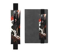 LHCVSFGW Elastic Pen Holder for Notebook Bookmark PU Leather Pencil Holder with Adjustable Band Pen Sleeve Pouch black and red marble Pencil Case Pencil Pouch for Planners Binders Books