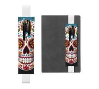 LHCVSFGW Elastic Pen Holder for Notebook Bookmark PU Leather Pencil Holder with Adjustable Band Pen Sleeve Pouch Colorful Sugar Skull Pencil Case Pencil Pouch for Planners Binders Books