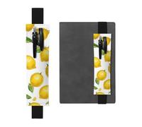 LHCVSFGW Elastic Pen Holder for Notebook Bookmark PU Leather Pencil Holder with Adjustable Band Pen Sleeve Pouch Yellow Lemon Pencil Case Pencil Pouch for Planners Binders Books