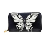 LHCVSFGW Leather Wallet for Women Men Bifold Wallet Ultra Slim Credit Card Holder A black and white butterfly Ladies Clutch Purse, Black, One Size