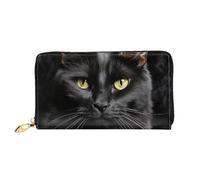 LHCVSFGW Leather Wallet for Women Men Bifold Wallet Ultra Slim Credit Card Holder A black cat on a black background Ladies Clutch Purse, Black, One Size