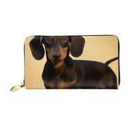 LHCVSFGW Leather Wallet for Women Men Bifold Wallet Ultra Slim Credit Card Holder A cute dachshund Ladies Clutch Purse, Black, One Size