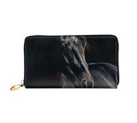 LHCVSFGW Leather Wallet for Women Men Bifold Wallet Ultra Slim Credit Card Holder A Dark Horse Ladies Clutch Purse, Black, One Size