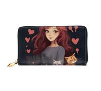 LHCVSFGW Leather Wallet for Women Men Bifold Wallet Ultra Slim Credit Card Holder A girl who loves cats Ladies Clutch Purse, Black, One Size