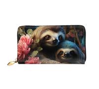 LHCVSFGW Leather Wallet for Women Men Bifold Wallet Ultra Slim Credit Card Holder A sloth and a baby sloth Ladies Clutch Purse, Black, One Size