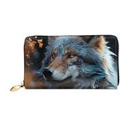 LHCVSFGW Leather Wallet for Women Men Bifold Wallet Ultra Slim Credit Card Holder Autumn leaves and a wolf Ladies Clutch Purse, Black, One Size