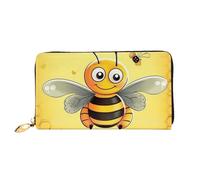 LHCVSFGW Leather Wallet for Women Men Bifold Wallet Ultra Slim Credit Card Holder Bee on the square Ladies Clutch Purse, Black, One Size