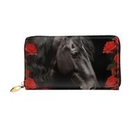 LHCVSFGW Leather Wallet for Women Men Bifold Wallet Ultra Slim Credit Card Holder Black Horse Ladies Clutch Purse, Black, One Size