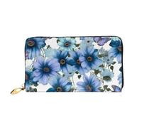 LHCVSFGW Leather Wallet for Women Men Bifold Wallet Ultra Slim Credit Card Holder Blooming blue daisy Ladies Clutch Purse, Black, One Size, Black, One Size