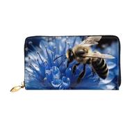 LHCVSFGW Leather Wallet for Women Men Bifold Wallet Ultra Slim Credit Card Holder Blue Flower Bee Ladies Clutch Purse, Black, One Size