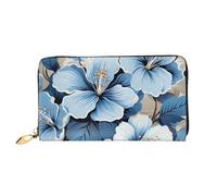 LHCVSFGW Leather Wallet for Women Men Bifold Wallet Ultra Slim Credit Card Holder Blue hibiscus flower Ladies Clutch Purse, Black, One Size