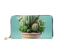 LHCVSFGW Leather Wallet for Women Men Bifold Wallet Ultra Slim Credit Card Holder Cactus Flower Pot Ladies Clutch Purse, Black, One Size