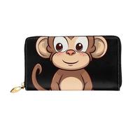 LHCVSFGW Leather Wallet for Women Men Bifold Wallet Ultra Slim Credit Card Holder Cartoon brown monkey Ladies Clutch Purse, Black, One Size